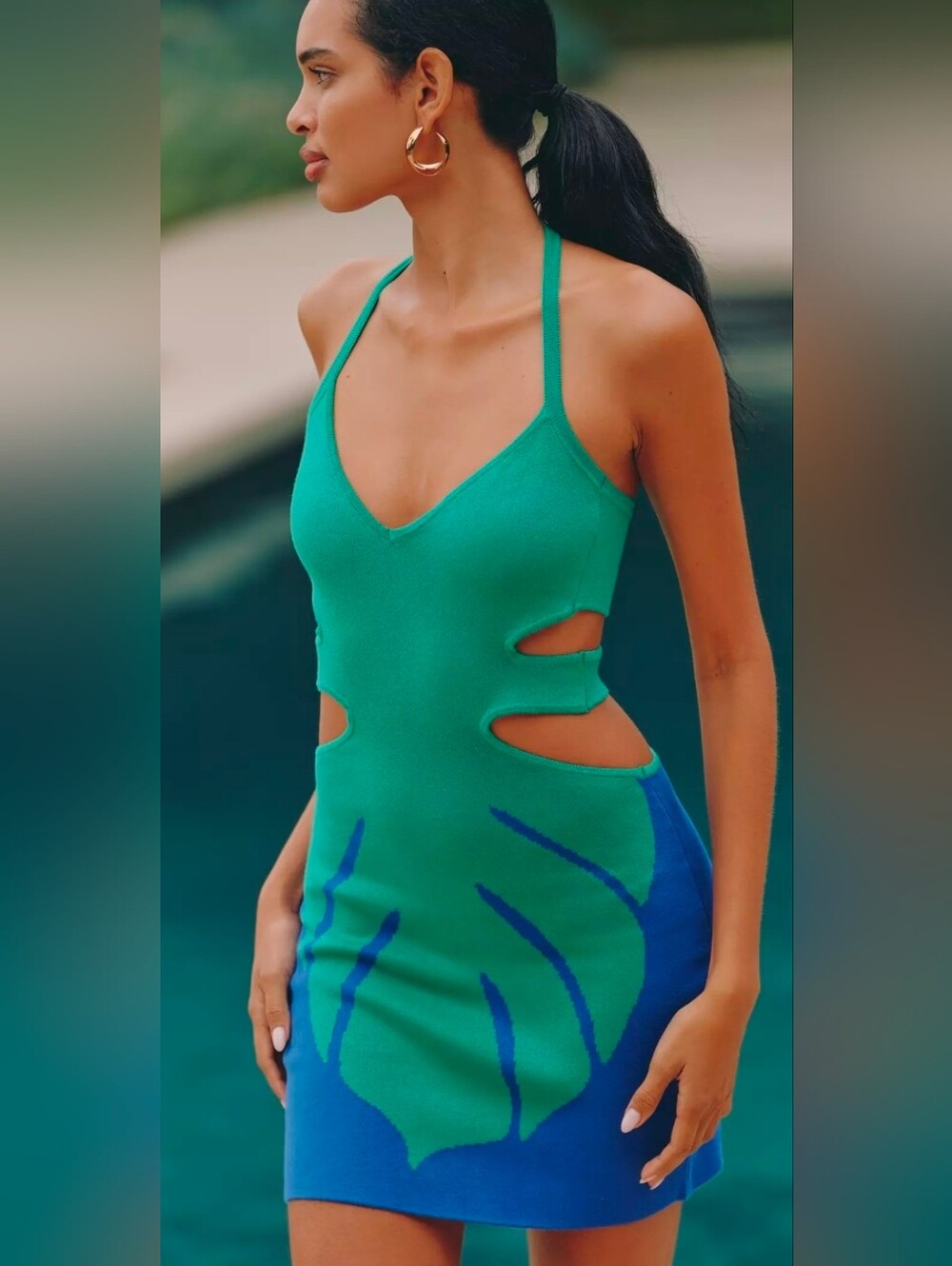 Anthropologie Celandine Monstera Cut-Out Halter Mini Dress